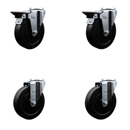 Service Caster 5'' Soft Rubber Wheel Swivel Bolt Hole Caster Set with 2 Posi Lock Brakes, 4PK SCC-BH20S514-SRS-PLB-2-S-2